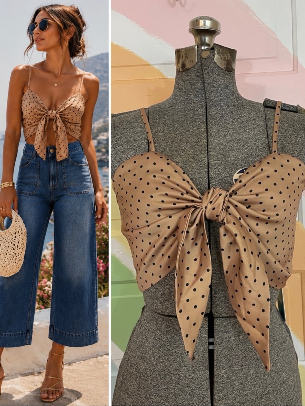 NWT Beach Bunny Eastyn Front-Tie Polka Dot Print Top Sz L 💛🎀
